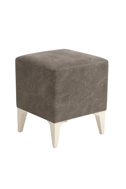 Armegeda Dekoratif Kare Puf 35x35x45 cm – SUETDERİ Gri Kadife Kumaş, Beyaz Ay...