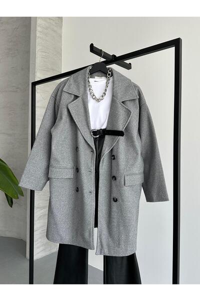 FERZOLAİO Double Breasted Gray Cashmere Coat