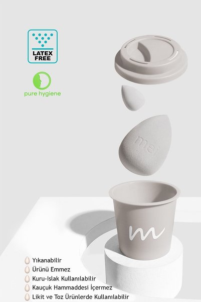 mei Makeup Sponge Foundation Non-Absorbent Sponge Coffee Cup Hygienic Limestone 1 Pro 1 Mini