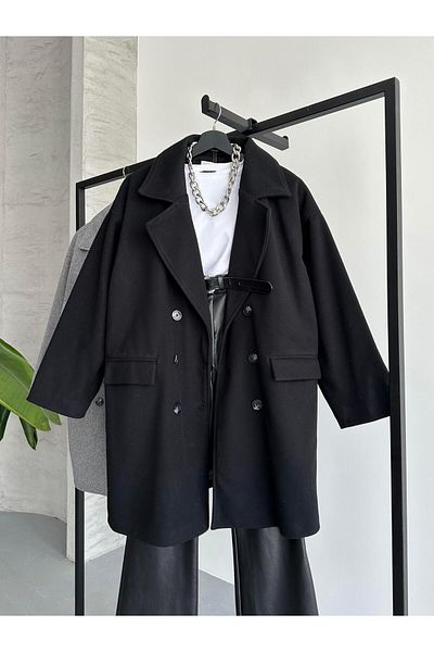 FERZOLAİO Double Breasted Black Cashew Coat