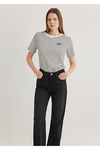 Mavi Τυπωμένο λογότυπο μαύρο ριγέ μπλουζάκι με κανονική εφαρμογή / κανονική εφαρμογή1612224-85143