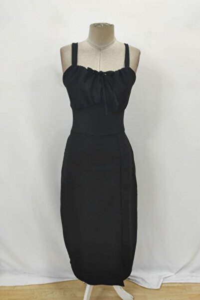 Mossta Back Tie Midi Slit Single Jersey Dress - Black