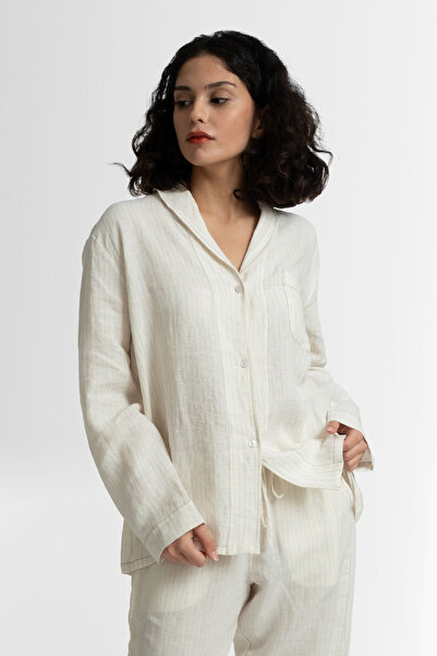 JOJOMIA قميص ناتورا نسائي بأكمام طويلة باللون البيج