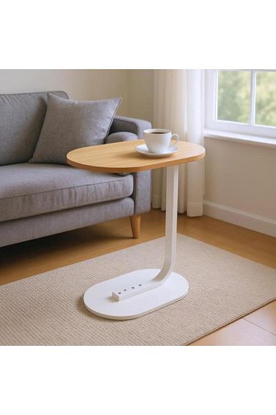 Family Ship Elegant wooden serving table with metal base - wood and white