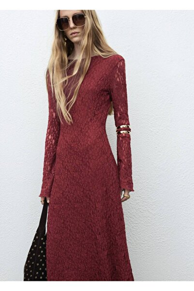 MANGO Woman Çan kollu dantel elbise