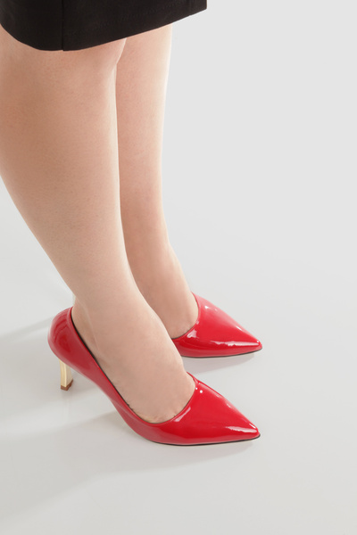 LuisPerry Women's Red Patent Leather Stiletto Gold Plated Heels Stylish and Comfortable Stiletto 9 cm