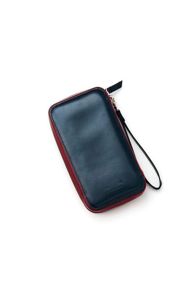 HELMBROOK Carlye Hakiki Deri Lacivert Haki Uniseks Ön Cepli Bileklikli Fermuarlı Rfid Korumalı Çanta