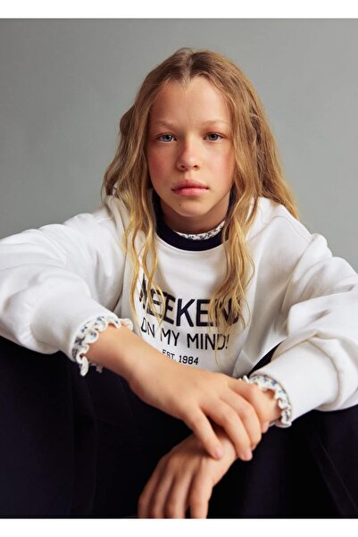 MANGO Kids İşleme detaylı pamuklu sweatshirt