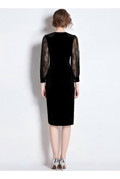 Generic Womens Evening Dress Lace Long Sleeve V Neck Knee Length Dresses for Wedding Party Womens Ban