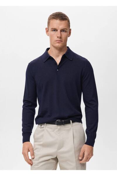 MANGO Man %100 merinos yünü polo kazak