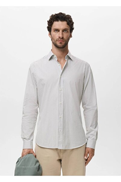 MANGO Man Regular kesim çizgili pamuklu gömlek