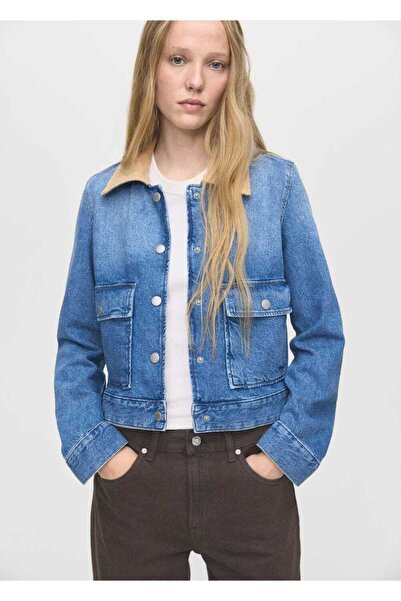 MANGO Woman Fitilli kadife yakalı denim ceket