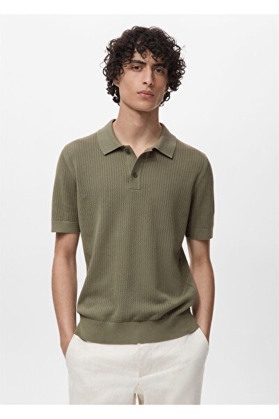 MANGO Man Ajur örgü pamuklu polo gömlek