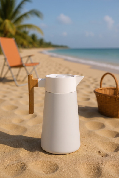 Bambum North Bamboo Handle Steel Thermos White 2 Liters