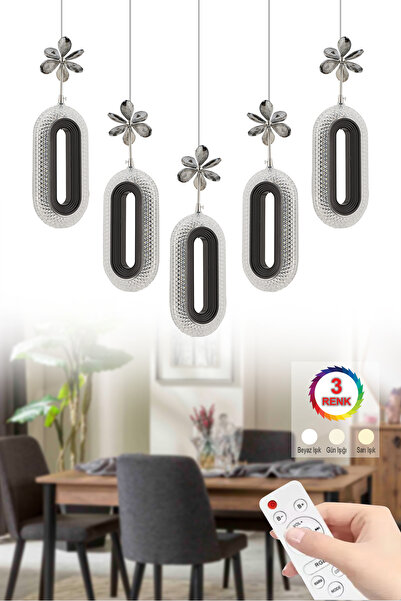 İstanbul Avize İstanbul Avize Alfa 5'li Sıralı Siyah Yemek Masası Kumandalı 3...