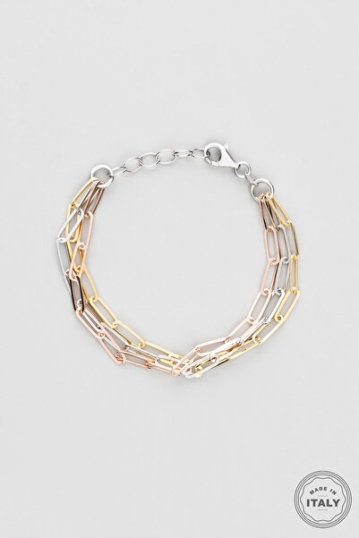 So CHIC... İtalyan 18 Ayar Mix Altın Kaplama 18 Cm Gümüş Zincir Bileklik