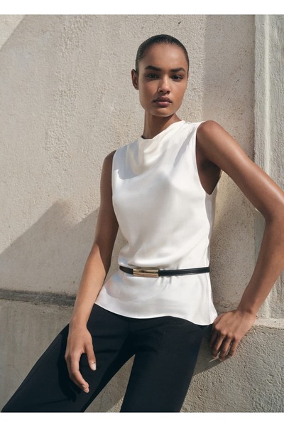 MANGO Woman Drape yakalı saten bluz