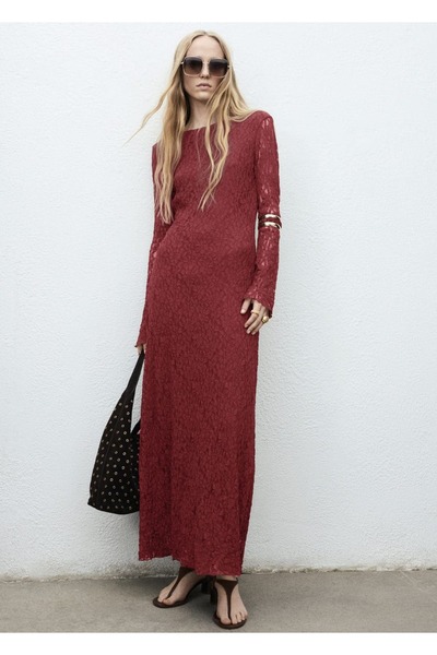 MANGO Woman Çan kollu dantel elbise