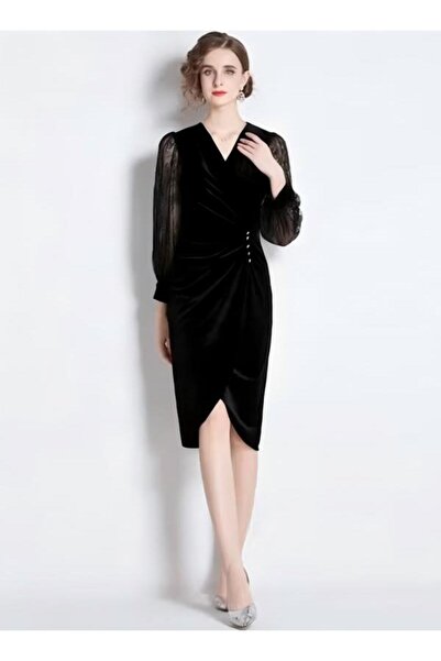 Generic Womens Evening Dress Lace Long Sleeve V Neck Knee Length Dresses for Wedding Party Womens Ban