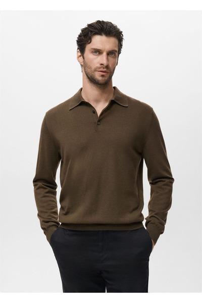 MANGO Man %100 merinos yünü polo kazak