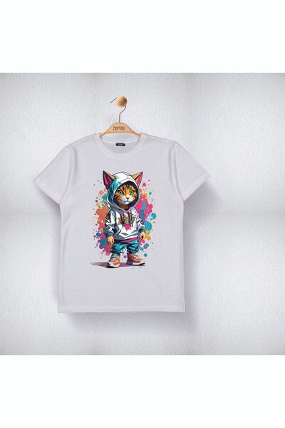 Cevval Унісекс дитяча футболка - з капюшоном і принтом кота