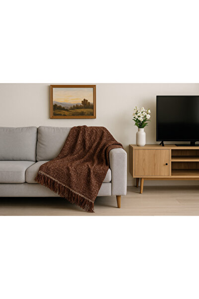 Hccompanyfabrıcon Modern Desenli Lastiksiz Kahverengi Koltuk Örtüsü
