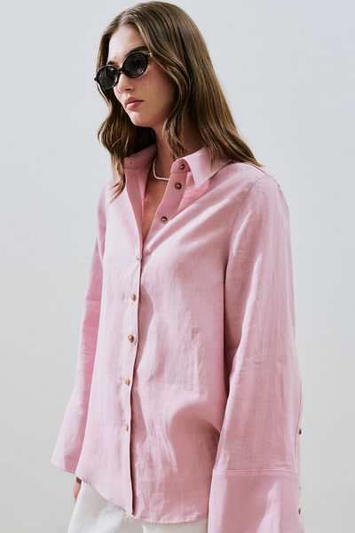 Manuka LEINEN-HEMD MIT BREITEN MANCHETTEN ROSA