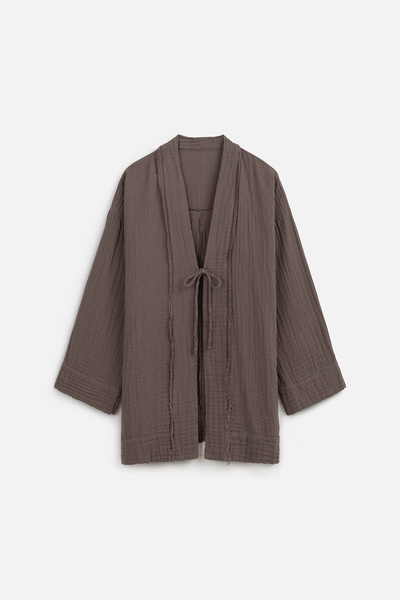 Manuka Muslin Wide Sleeve Kimono Gray
