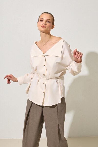 Setre Cămașă crem 100% bumbac cu detaliu guler