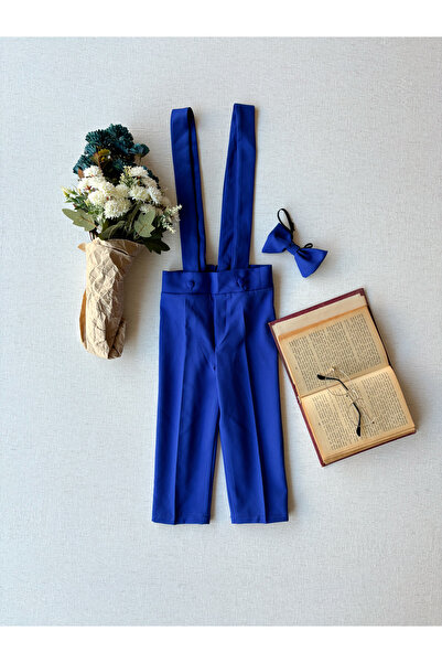 KÜÇÜĞÜM BUTİK Saks Blue Crepe Salopet και παπιγιόν (SALOPET-PAPION)