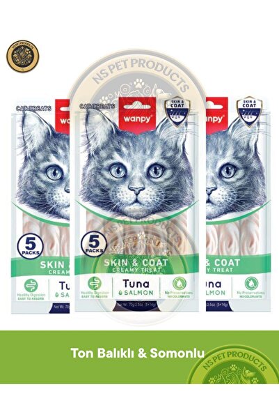 Wanpy Skin Coat - Deri ve Tüy Sağlığı Ton Balık & Somon Kedi Krema Ödül Mamas...