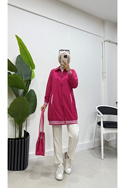 BURCU TESETTÜR Women's Rib Detailed Short Cap BRC6503 Fuchsia