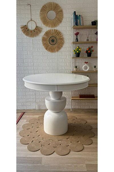 silla Boğum Ayaklı Masa Ahşap Yuvarlak Beyaz Renkli Açılır Masa (ÇAP 100 CM)