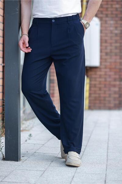 Madmext Navy Blue Relaxed Fit Men's Fabric Trousers E6577