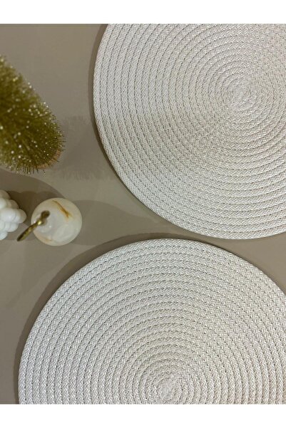 VELLORA HOME Set of 2 White Color Supla Set American Service 32 cm Diameter Wicker Mesh under Plate