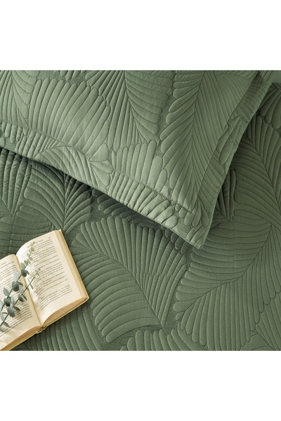 Linens Cuvertură de pat cu o singură frunză verde închis