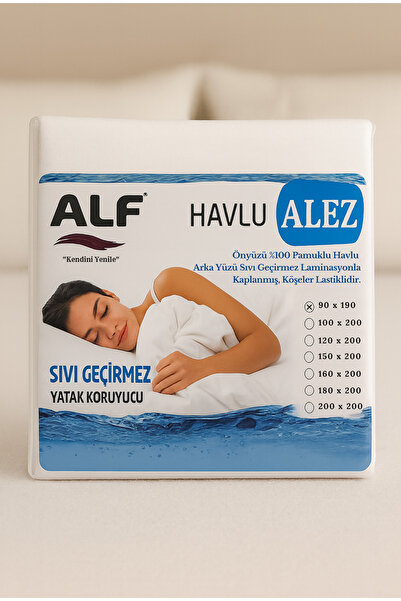 Alf Yatak Koruyucu Alez (Tek Kişilik, Önyüzü %100 Pamuklu Havlu, Arka Yüzü Sıvı Geçirmez)