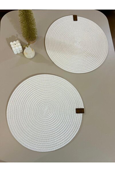 VELLORA HOME Set of 2 White Color Supla Set American Service 32 cm Diameter Wicker Mesh under Plate