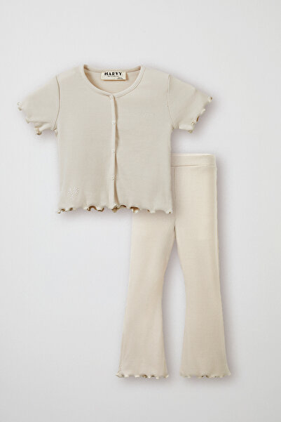 Marvy Ecru Ribbed Tshirt - Leggings Set