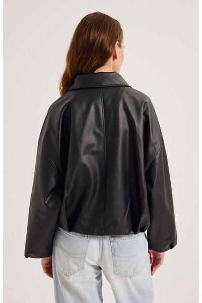 MEECY Yeni Sezon Suni Oversize Bomber Deri Ceket