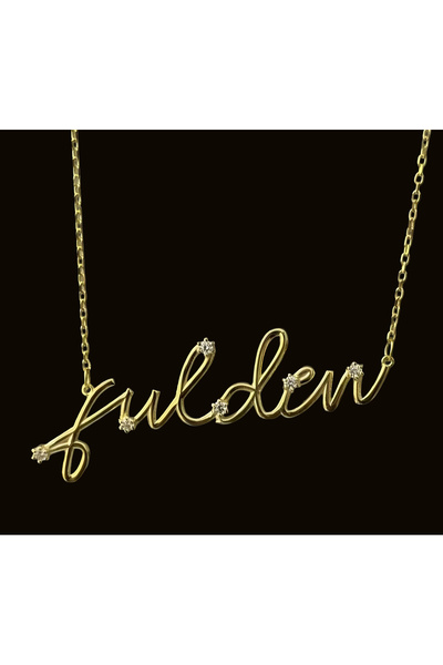 Mavili Gümüş Yeni Trend Taşlı Fulden Yazılı Gümüş Kolye