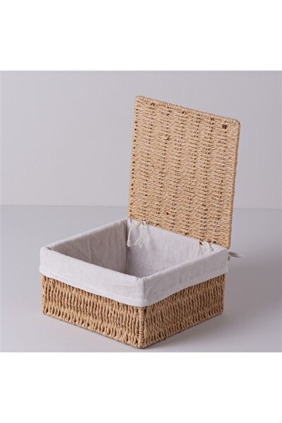 Linens Carry 23x23x12 cm Kapaklı Sepet Naturel