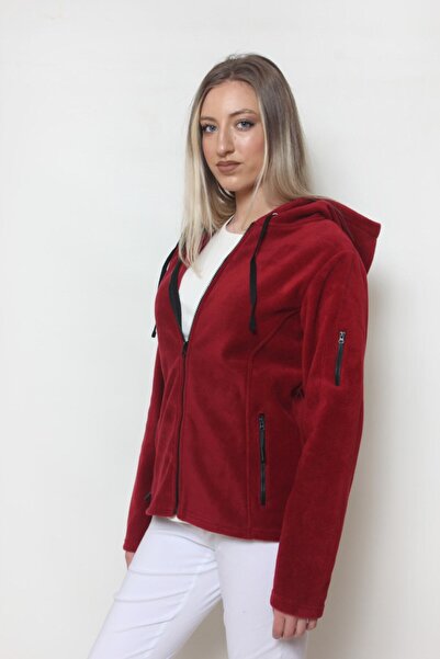 Cottoncool Women's Burgundy Hooded Fleece Cardigan