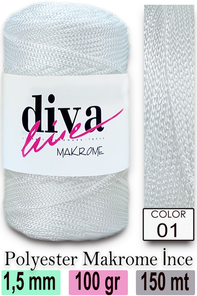 Diva İplik Σχοινί Diva Macrame 01 Λευκό
