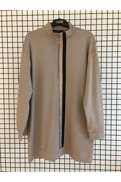 Armine Zippered Stand Collar-Stripe Detailed Tunic Autumn-Winter