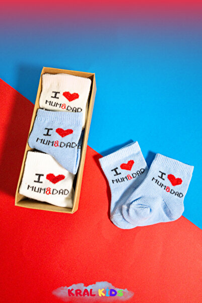 KRAL SOCKS 12 Pairs of Baby Boy Socks Boxed Booties Size – I Love Mom Dad Patterned, Cotton
