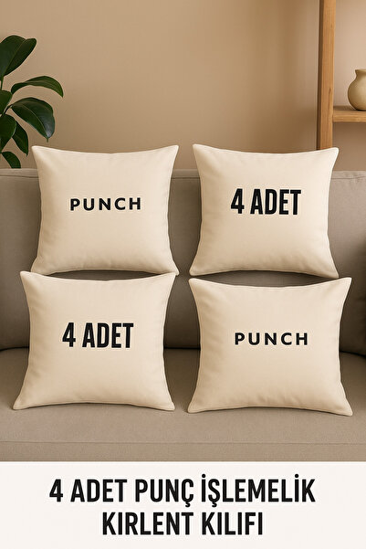 ÇIQRIK HOME 4 Adet Natural Fermuarlı Punch Işlemelik Kırlent Kılıfı-punç Işlemeye Uygun Kılıf Seti Renk:bej