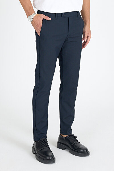 Geco Ανδρικό παντελόνι σκούρο μπλε Navy ποιότητας εύκαμπτο Lycra μέχρι τον αστράγαλο, άνετο ρούχο με λεπτή εφαρμογή