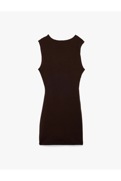 Koton Μίνι βραδινό φόρεμα με μεταλλικά αξεσουάρ Draped Degaje γιακά αμάνικο Slim Fit