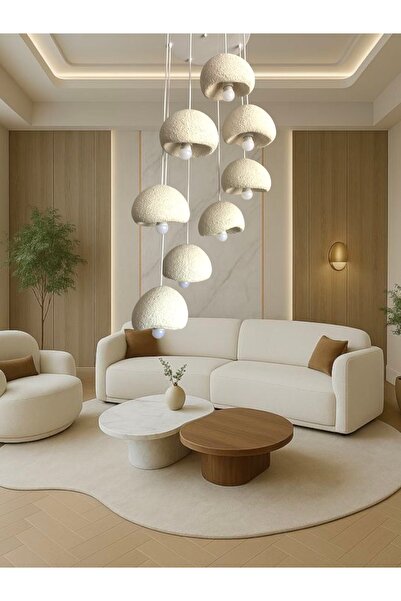 Aslan İskandinav beton avize 8 lİ set bone tarzı tam takım (21cm)